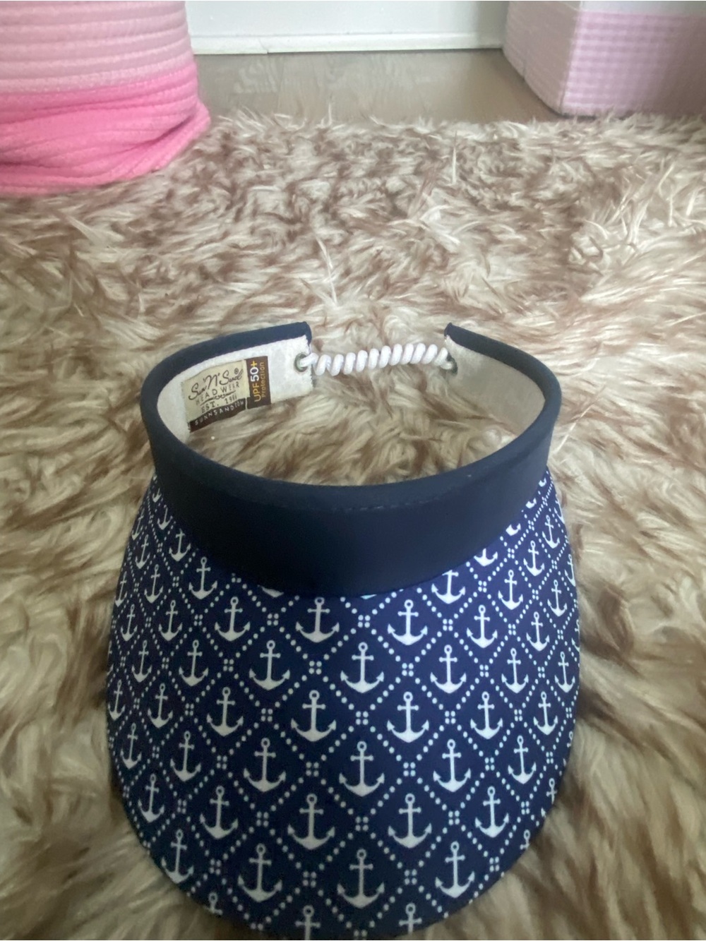 Navy Anchor Print Sun Visor -
